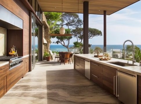 Coast outdoor kitchen with views of the water
